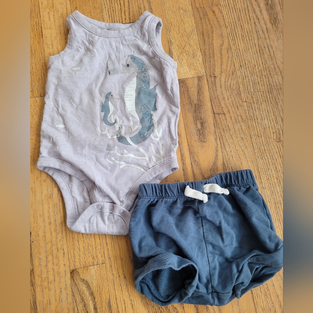 Little Co. Organic Sleeveless Bodysuit and Shorts Set, Purple and Navy, 18 month